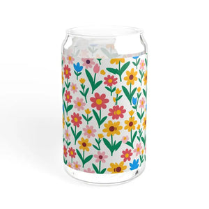 Floral Glass Tumbler with Bamboo Lid and Tritan Straw - Dipaliz - Tumblers