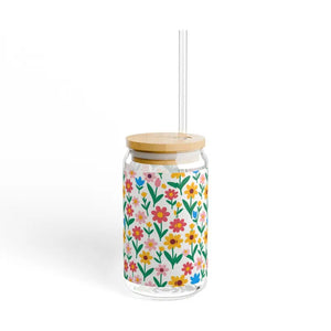 Floral Glass Tumbler with Bamboo Lid and Tritan Straw - Dipaliz - Tumblers