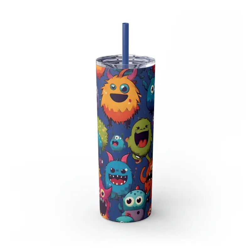 Sip in Style: Skinny Steel Tumbler with Cute Colorful Monsters - Matte / Nautical Blue / 20oz Mug