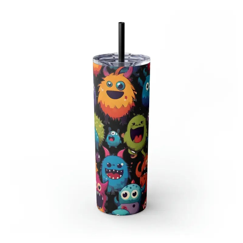 Sip in Style: Skinny Steel Tumbler with Cute Colorful Monsters - Matte / Smooth Black / 20oz Mug