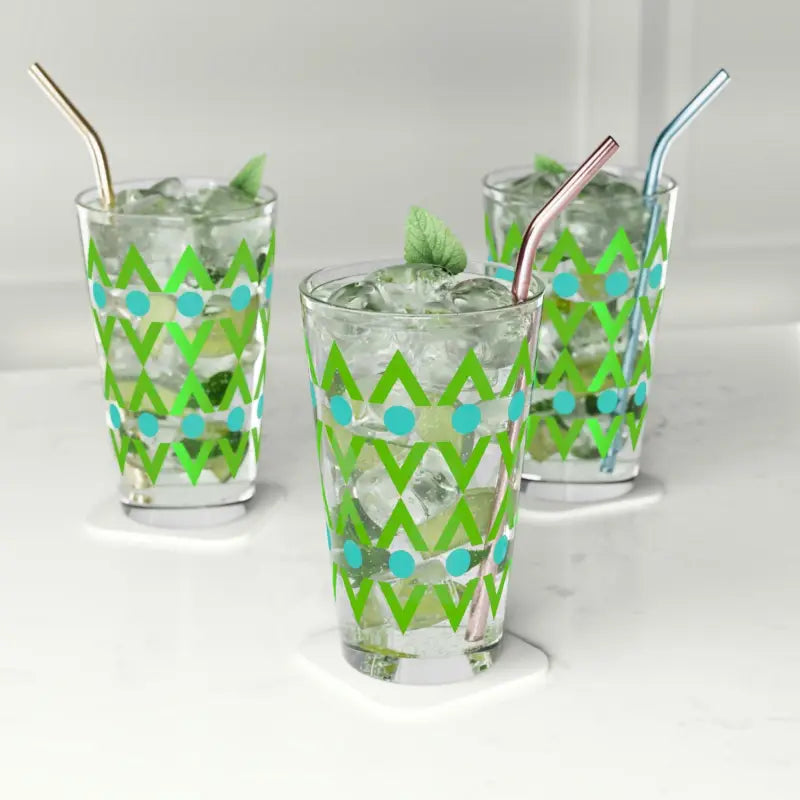 Sip in Style with our 16oz Cyan Geometrical Pint Glass - Mug