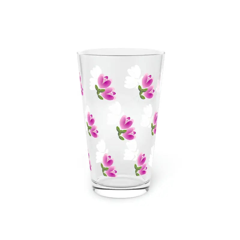 Sip in Style: Pink Flowers Pint Glass for Cozy Elegance! - 16oz Mug