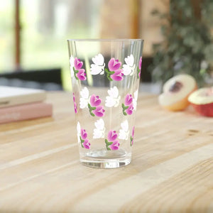 Pint Glass Pink Flowers Women’s Fashion Drinkware - Dipaliz - 16oz - Beer Glasses
