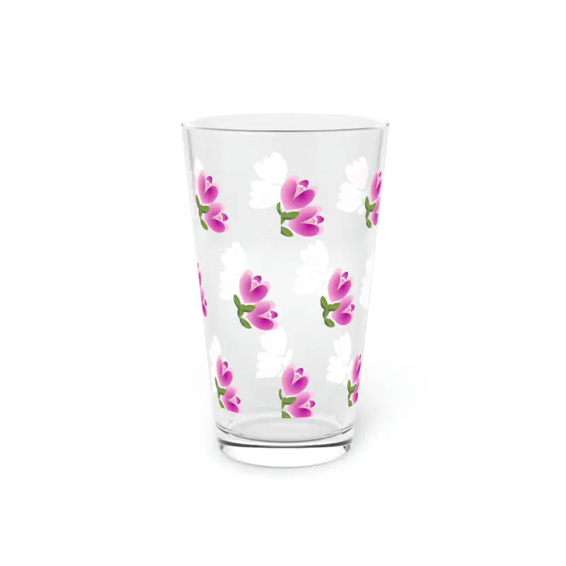 Sip in Style: Pink Flowers Pint Glass for Cozy Elegance! - 16oz Mug