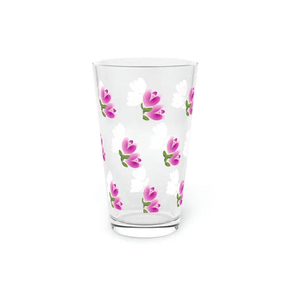 Sip in Style: Pink Flowers Pint Glass for Cozy Elegance! - 16oz Mug