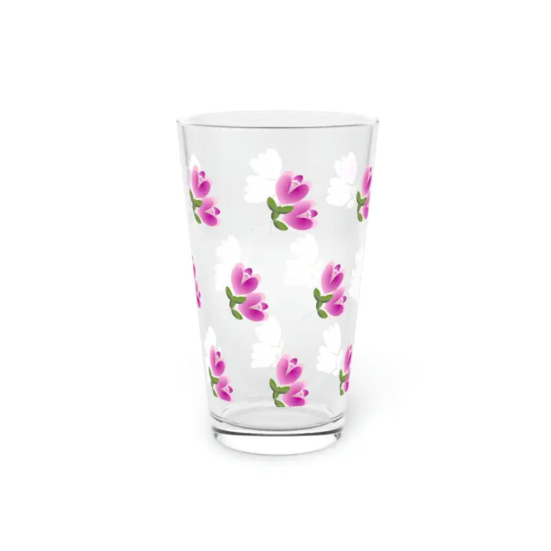 Sip in Style: Pink Flowers Pint Glass for Cozy Elegance! - 16oz Mug