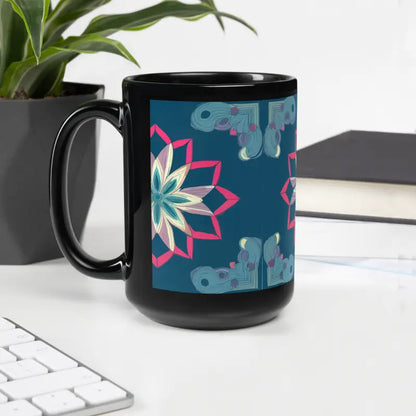 Sip in Style: Pink Geometric Mug with Glossy Black Finish - 15oz