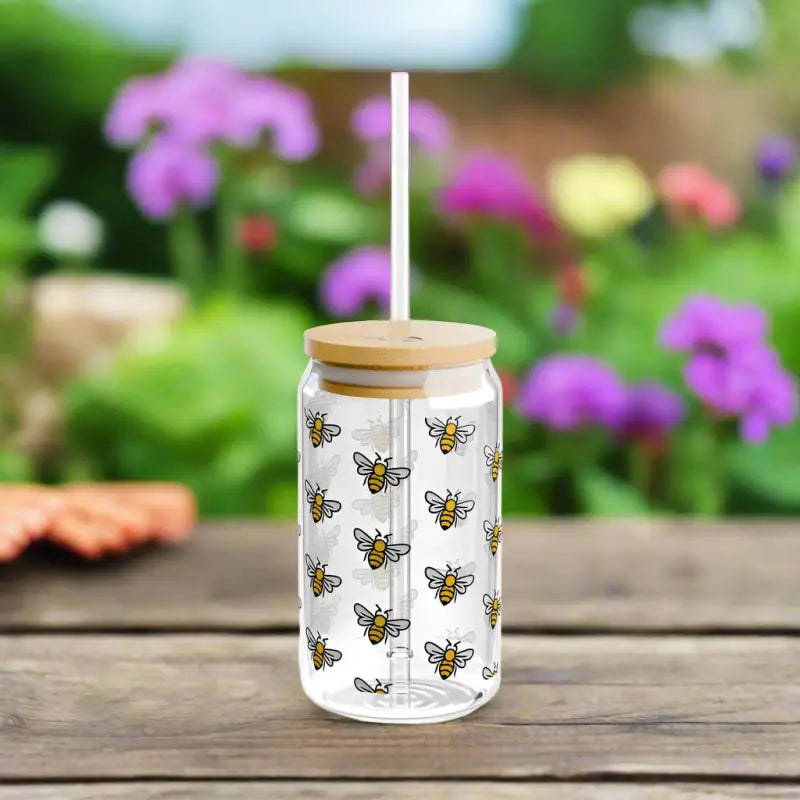 Elevate your Sip with Stylish Bees Pattern Sipper Glass - Tumbler