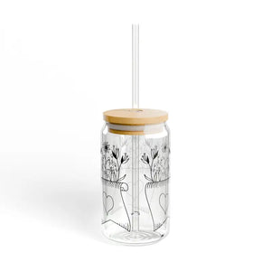 Wildflower Sipper Glass with Bamboo Lid and Tritan Straw - Dipaliz - Tumblers
