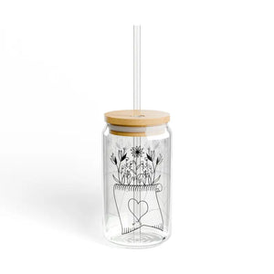 Wildflower Sipper Glass with Bamboo Lid and Tritan Straw - Dipaliz - Tumblers