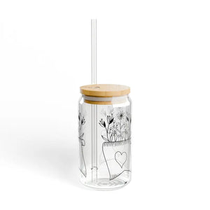 Wildflower Sipper Glass with Bamboo Lid and Tritan Straw - Dipaliz - Tumblers
