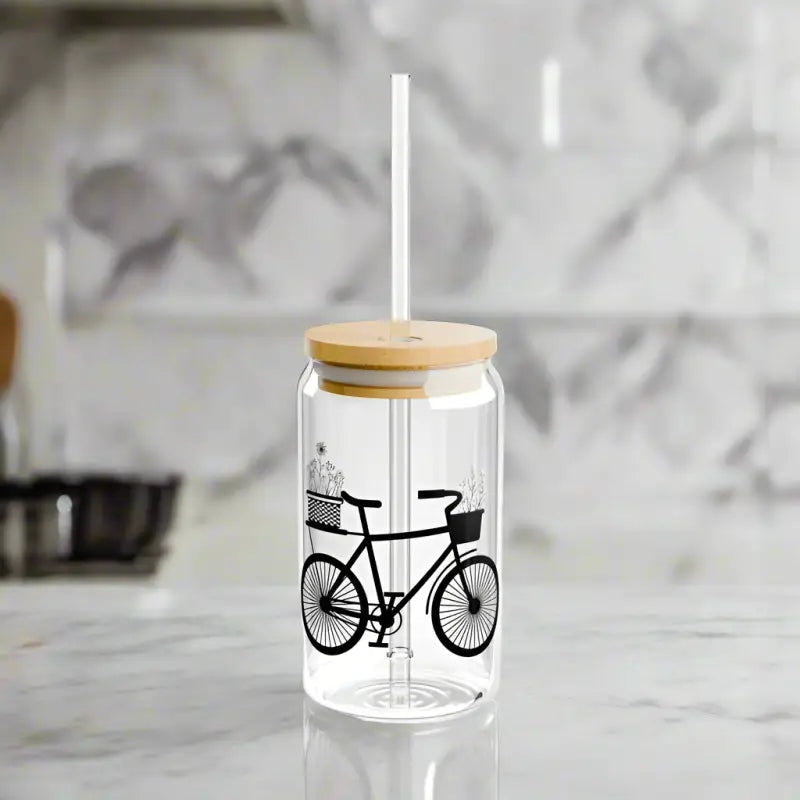 Sip Wildly 16oz Glass with Flowers and Bicycle Design - Tumbler