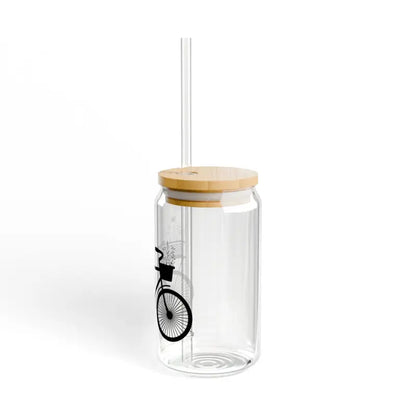 Sip Wildly 16oz Glass with Flowers and Bicycle Design - Tumbler