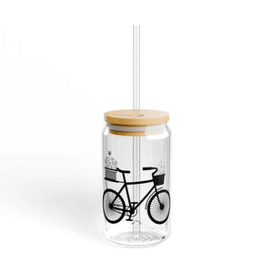 Bicycle Sipper Glass - Unique Drinkware Adventure - Dipaliz - with Lid and Straw / 16oz - Tumblers