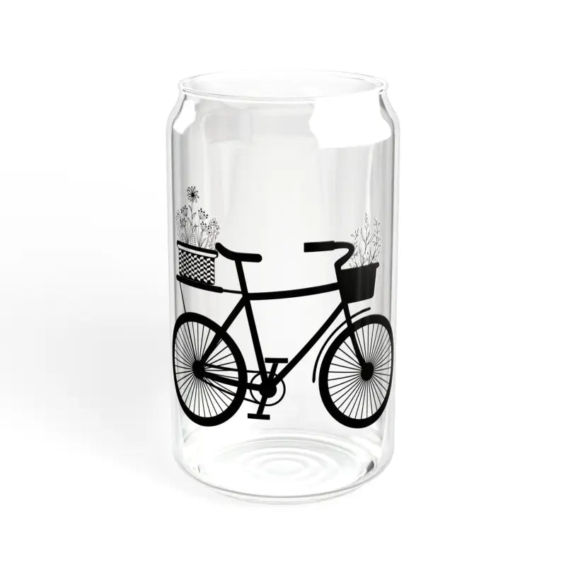 Sip Wildly 16oz Glass with Flowers and Bicycle Design - Without Lid or Straw / Tumbler