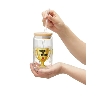 Vibrant Teacher Trophy Sipper Glass 16oz Hand Wash - Dipaliz - Tumblers