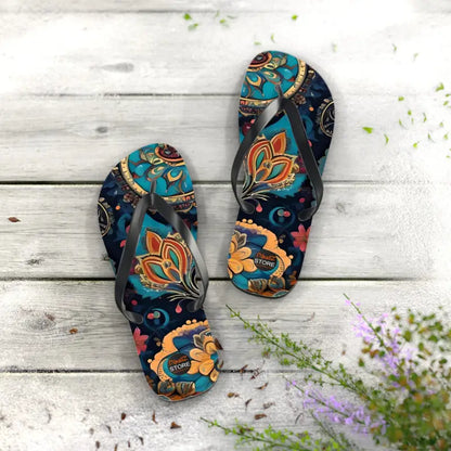 Turn Heads with Pink Paisley Unisex Flip Flops - l / Black Sole Shoes