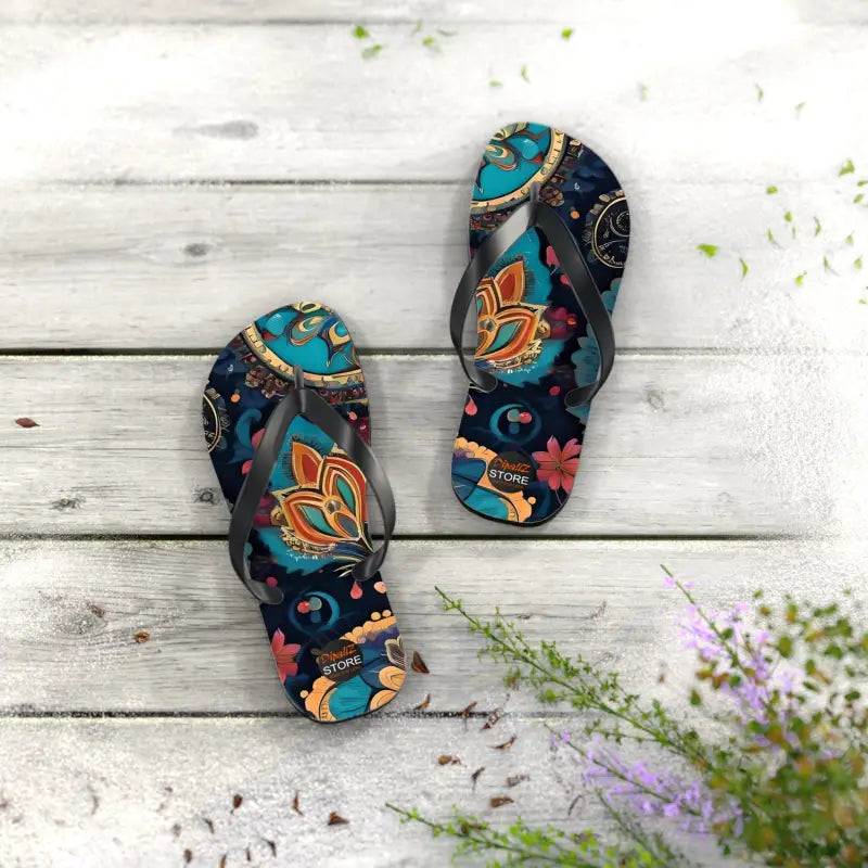 Turn Heads with Pink Paisley Unisex Flip Flops - s / Black Sole Shoes