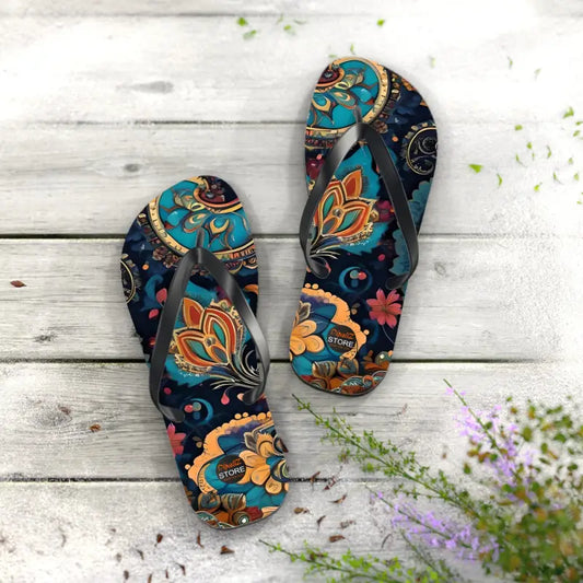 Turn Heads with Pink Paisley Unisex Flip Flops - Xl / Black Sole Shoes