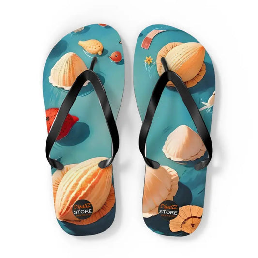 Ride the Wave with Unisex Sea Shell Flip Flops - Xl / Black Sole Shoes