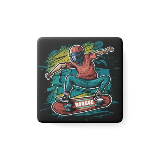 Ride the Wave: Skater Square Porcelain Magnet for your Fridge - White / 2’’ x / Home Decor