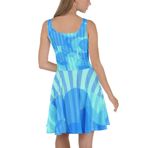 Blue Wavy Stripes Skater Dress - Head-turning Style - Dipaliz - Dresses