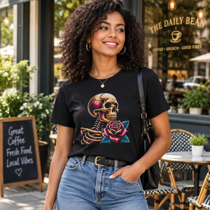 Dipaliz skull with rose tee soft ring spun cotton - t-shirts