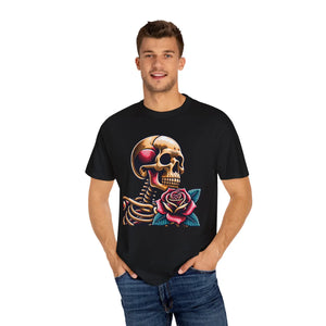 Edgy Skull with Rose Tee - Soft Cotton Skeleton - Dipaliz - T-shirts