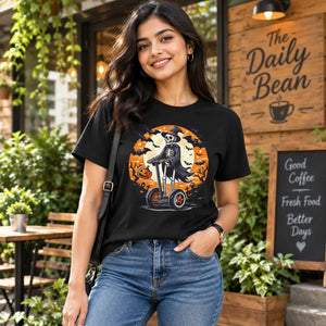 DipaliZ Spooky Skeleton Segway Tee Cotton Halloween Shirt