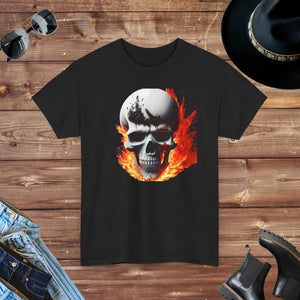 DipaliZ Skull on Fire tee with original flames escaping the sockets
