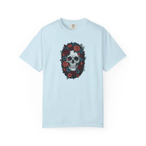 Skull & Roses T-shirt, Gothic Floral Tee for Day of the Dead Alternative Style - T-shirts