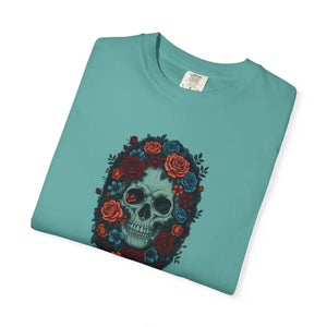 Skull & Roses T-shirt, Gothic Floral Tee for Day of the Dead Alternative Style - T-shirts