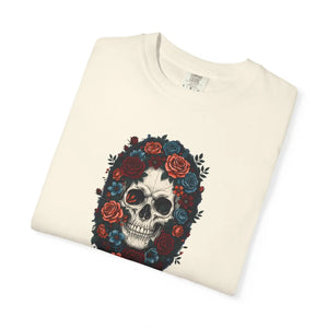 Skull & Roses T-shirt, Gothic Floral Tee for Day of the Dead Alternative Style - T-shirts