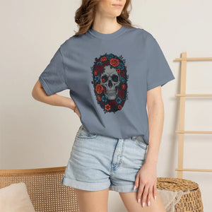 Skull & Roses T-shirt, Gothic Floral Tee for Day of the Dead Alternative Style - T-shirts