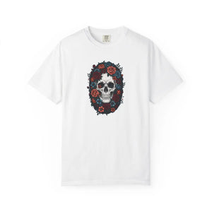 Skull & Roses T-shirt, Gothic Floral Tee for Day of the Dead Alternative Style - T-shirts