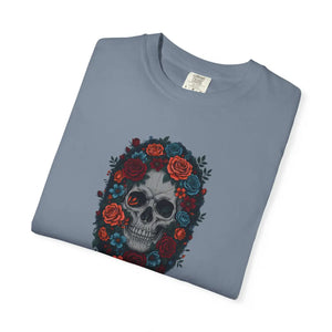 Skull & Roses T-shirt, Gothic Floral Tee for Day of the Dead Alternative Style - T-shirts