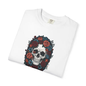 Skull & Roses T-shirt, Gothic Floral Tee for Day of the Dead Alternative Style - T-shirts