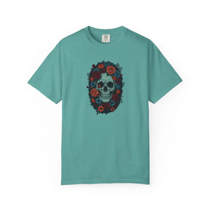 Skull & Roses T-shirt, Gothic Floral Tee for Day of the Dead Alternative Style - T-shirts