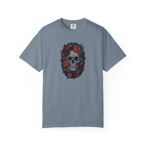 Skull & Roses T-shirt, Gothic Floral Tee for Day of the Dead Alternative Style - T-shirts