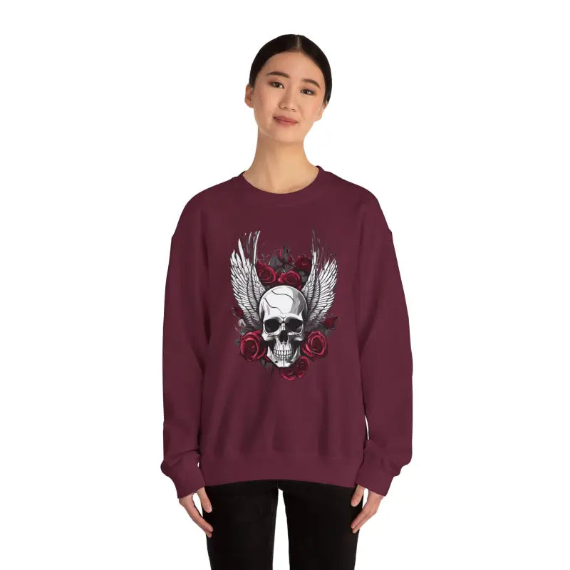 Unlock Halloween Vibes: Skull & Roses Heavy Blend Crewneck - Sweatshirt