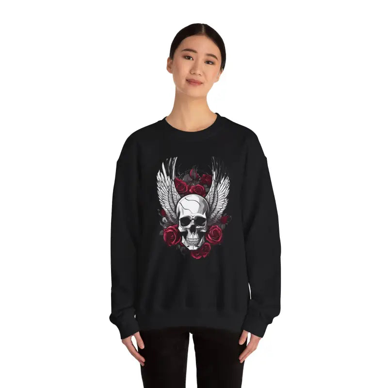 Unlock Halloween Vibes: Skull & Roses Heavy Blend Crewneck - Sweatshirt