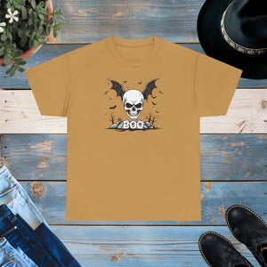 Heavy Cotton Tee - Winged Skull Halloween Crew Neckline - Dipaliz - Old Gold / s - T-shirts