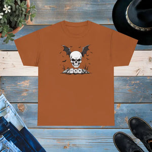 Heavy Cotton Tee - Winged Skull Halloween Crew Neckline - Dipaliz - Texas Orange / s - T-shirts