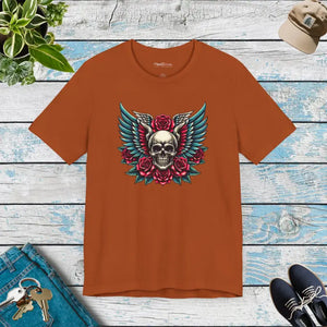 Skull with Wings and Roses Short Sleeve Tee - Dipaliz - Autumn / s - T-shirts