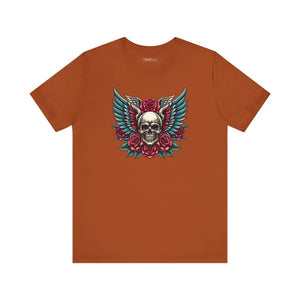 Skull with Wings and Roses Short Sleeve Tee - Dipaliz - T-shirts