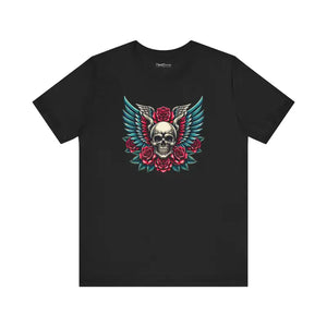 Skull with Wings and Roses Short Sleeve Tee - Dipaliz - T-shirts