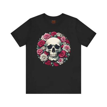 Halloween Unisex Jersey Tee: Skulls & Roses Vibe - T-shirt