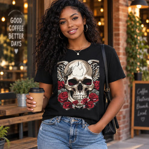 Dipaliz skulls and roses short sleeve tee - halloween - t-shirts