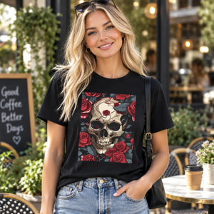 Dipaliz skulls roses short sleeve tee - halloween season - t-shirts
