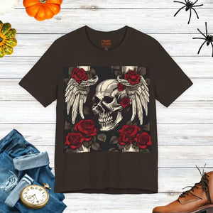 T-shirt - Unisex Jersey Short Sleeve Tee Skulls Roses Wings Halloween - Dipaliz Brown / s